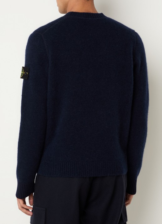 Stone Island 5100050 Fijngebreide trui in wolblend met logo - achterkant donkerblauw