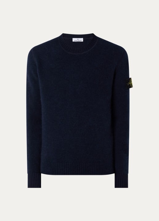 Stone Island 5100050 Fijngebreide trui in wolblend met logo - voorkant 2 donkerblauw