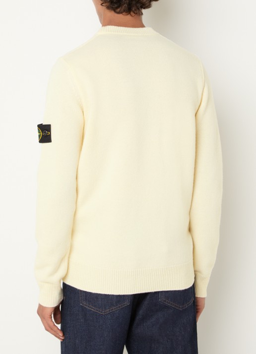 Stone Island 5100072 Fijngebreide trui in wolblend met logo - achterkant gebroken wit