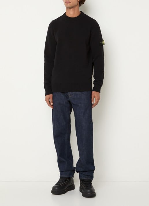 Stone Island 5100072 Fijngebreide trui in wolblend met logo - voorkant 3 zwart