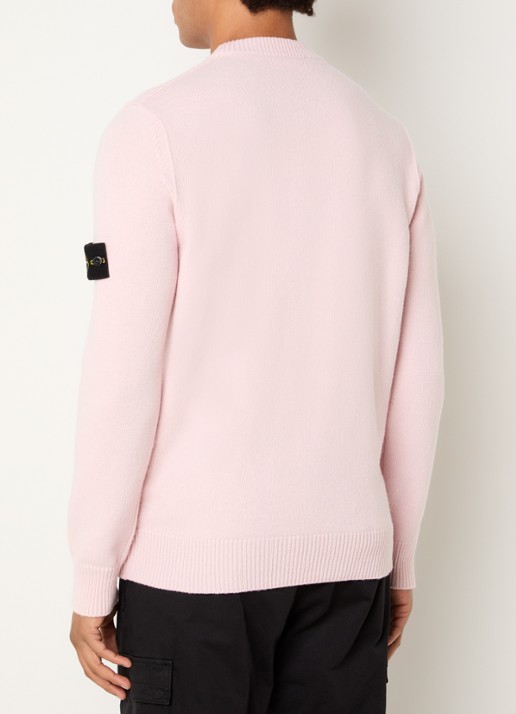 Stone Island 5100072 Fijngebreide trui in wolblend met logo - achterkant 5 lichtroze