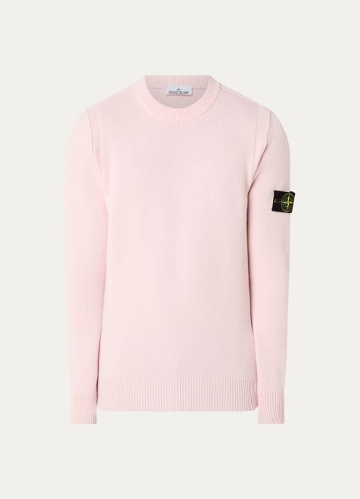 Stone Island 5100072 Fijngebreide trui in wolblend met logo - voorkant 3 lichtroze