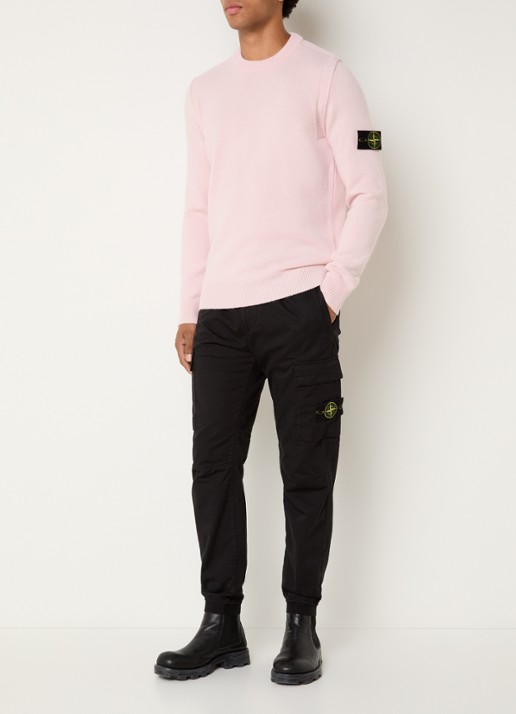 Stone Island 5100072 Fijngebreide trui in wolblend met logo - voorkant 4 lichtroze