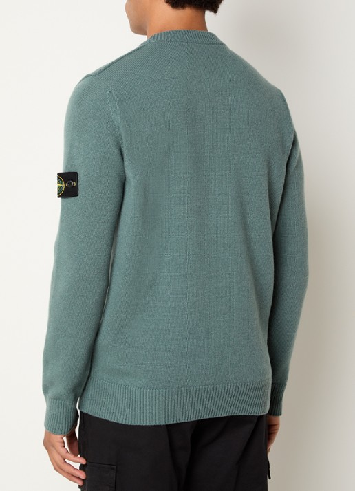 Stone Island 5100072 Fijngebreide trui in wolblend met logo - achterkant zeegroen
