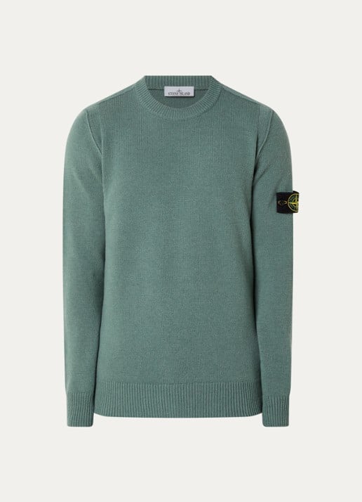 Stone Island 5100072 Fijngebreide trui in wolblend met logo - voorkant 2 zeegroen