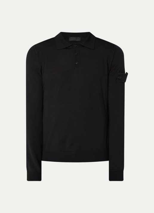 Stone Island 5100076 Regular fit polo van scheerwol - voorkant 4 zwart