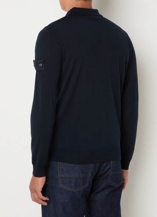Stone Island 5100076 Regular fit polo van scheerwol - achterkant 5 donkerblauw