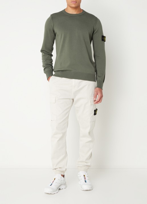 Stone Island 540B2 Fijngebreide trui met logo - voorkant 4 legergroen