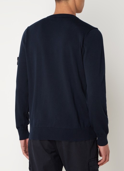 Stone Island 540B2 Fijngebreide trui met logo - achterkant donkerblauw