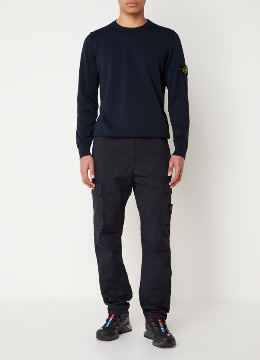 Stone Island 540B2 Fijngebreide trui met logo - voorkant 5 donkerblauw