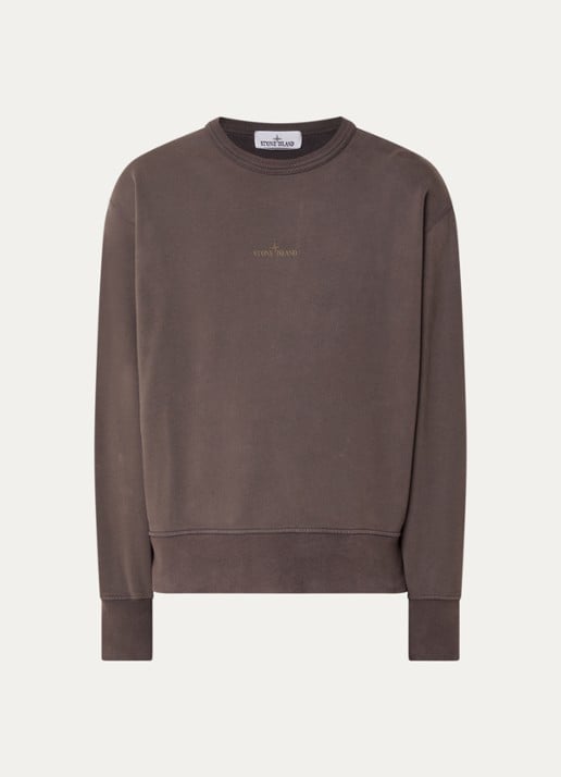 Stone Island 6100037 Sweater met logoprint - voorkant 3 lichtbruin