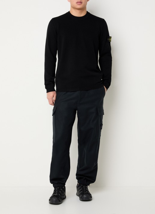 Stone Island 64011 fijngebreide trui met logoborduring - voorkant 5 zwart