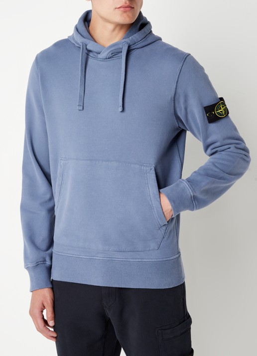 Stone Island 64120 Hoodie met logo - detail staalblauw