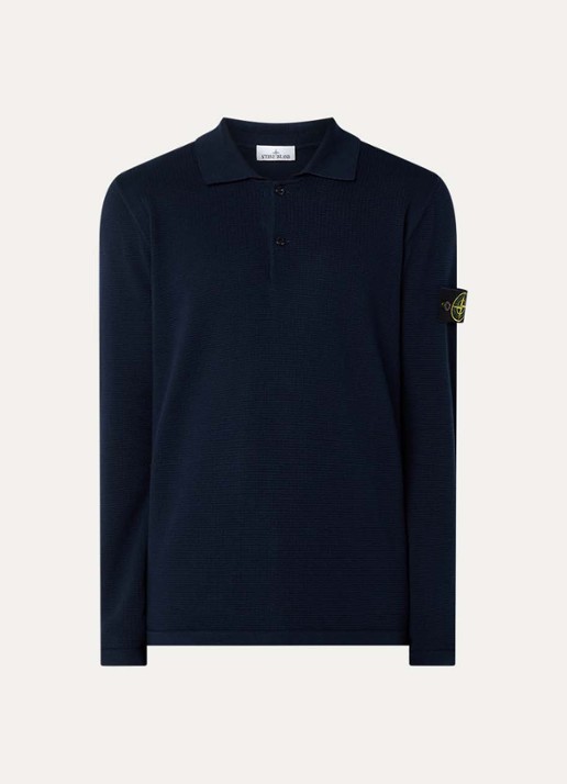 Stone Island 64349 fijngebreide trui met polokraag en logo - voorkant donkerblauw