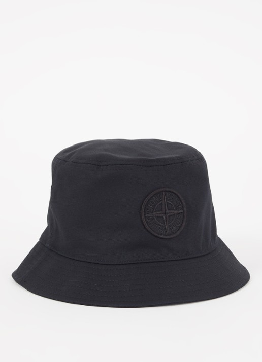 Stone Island Bucket hoed met logoborduring - voorkant 2 zwart