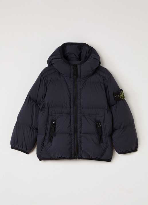 Stone Island Gewatteerd jack met capuchon en ritszakken - voorkant 2 donkerblauw