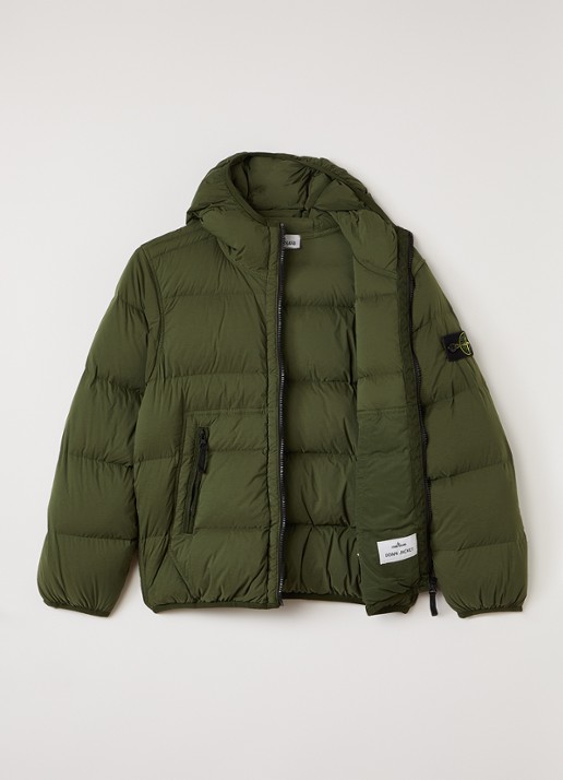 Stone Island Gewatteerd jack met donsvulling - voorkant 3 legergroen