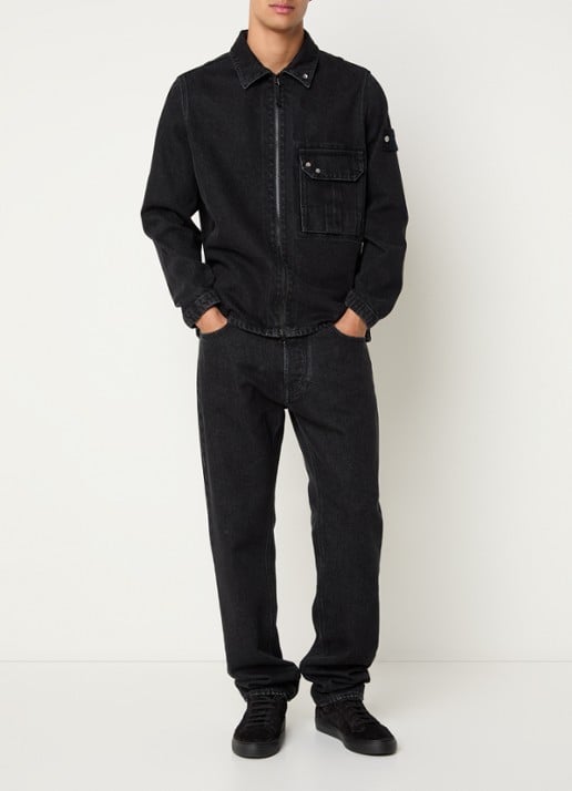 Stone Island J100005 Straight leg jeans met gekleurde wassing en steekzakken - voorkant 5 antraciet