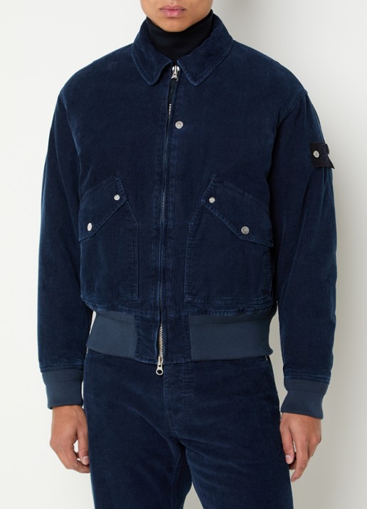 Stone Island K2S15 bomberjack van corduroy met klepzakken - detail donkerblauw