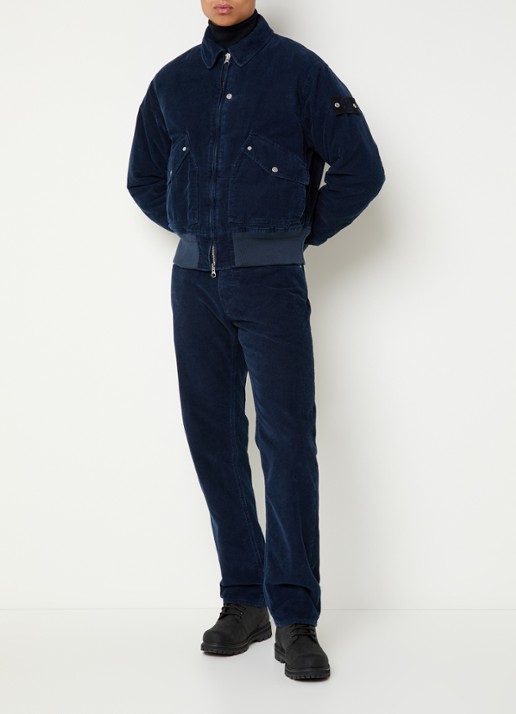 Stone Island K2S15 bomberjack van corduroy met klepzakken - voorkant 5 donkerblauw