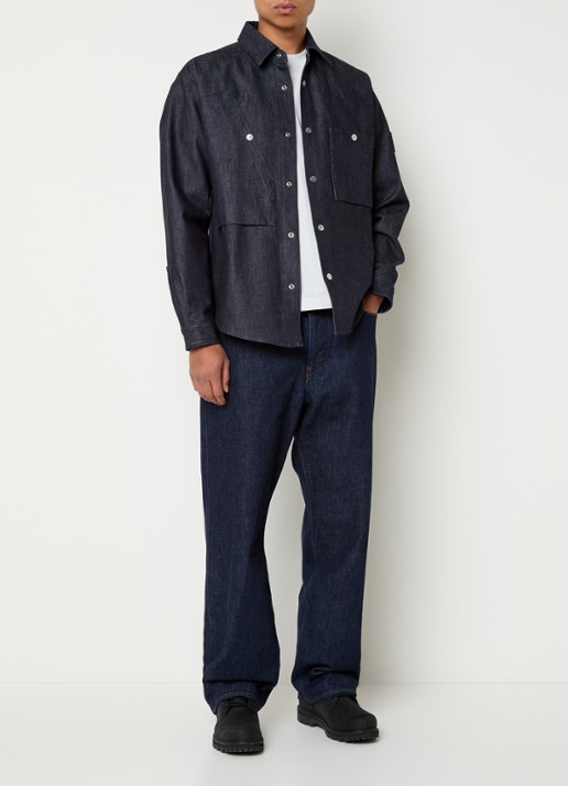 Stone Island K2S15 overshirt van denim met borstzakken - voorkant 3 blauw
