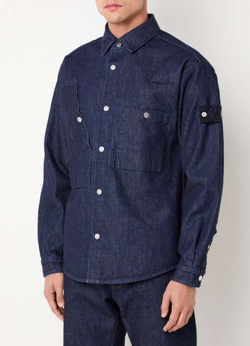 Stone Island K2S15 overshirt van denim met borstzakken - detail 4 donkerblauw