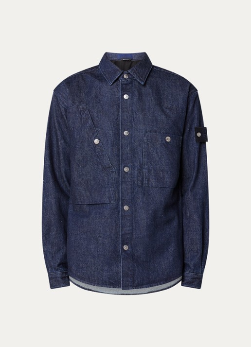 Stone Island K2S15 overshirt van denim met borstzakken - voorkant 2 donkerblauw
