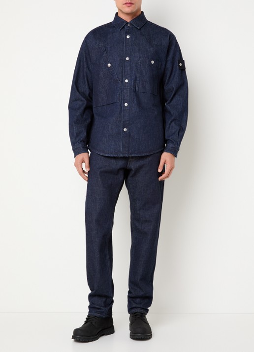 Stone Island K2S15 overshirt van denim met borstzakken - voorkant 3 donkerblauw