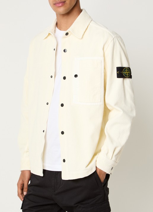 Stone Island Regular fit overshirt van corduroy met borstzak - detail ivoor