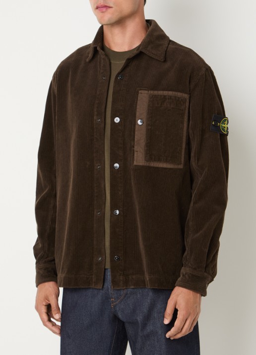 Stone Island Regular fit overshirt van corduroy met borstzak - detail bruin