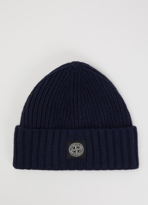 Stone Island Ribgebreide muts in scheerwolblend met logo
