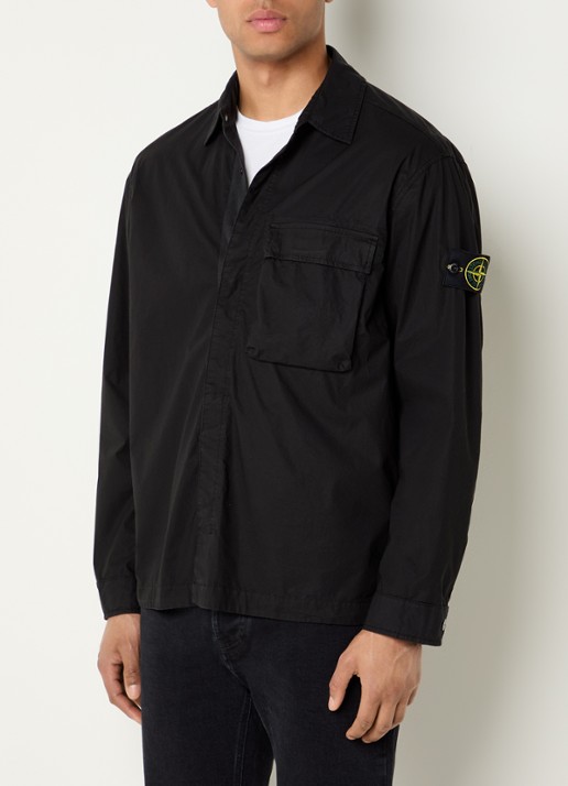 Stone Island S0003 overshirt met borstzak en logo - detail 4 zwart