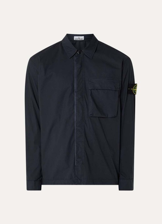 Stone Island S0003 overshirt met borstzak en logo - voorkant donkerblauw