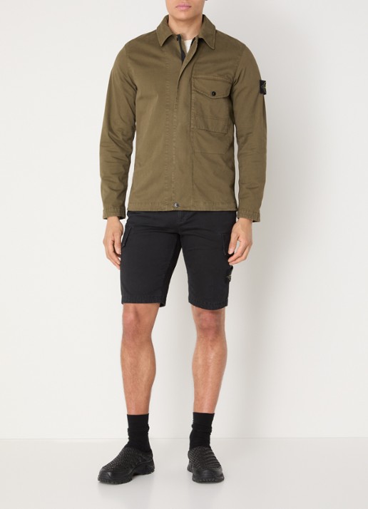 Stone Island S0004 overshirt met borstzak en logo - voorkant 5 bronsgroen
