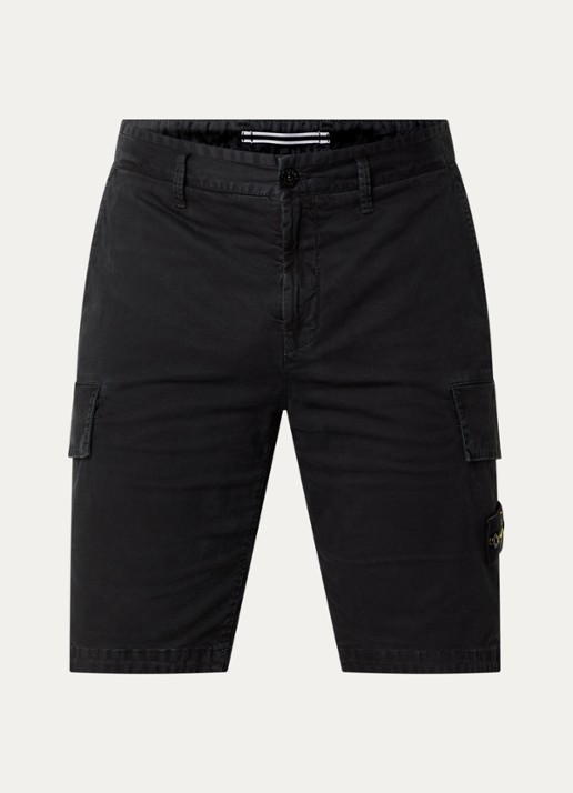 Stone Island S0004 straight fit korte broek met logo en steekzakken - voorkant 2 zwart