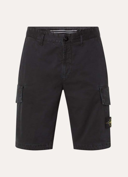 Stone Island S0004 Straight fit korte cargobroek met logo - voorkant 4 zwart