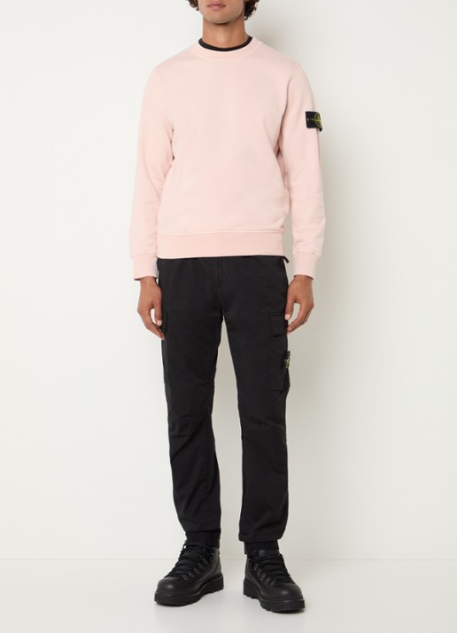 Stone Island S0014 slim fit cargobroek in wolblend met klepzakken - voorkant zwart