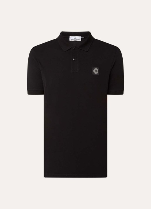 Stone Island S0017 slim fit polo met logoborduring - voorkant 2 zwart