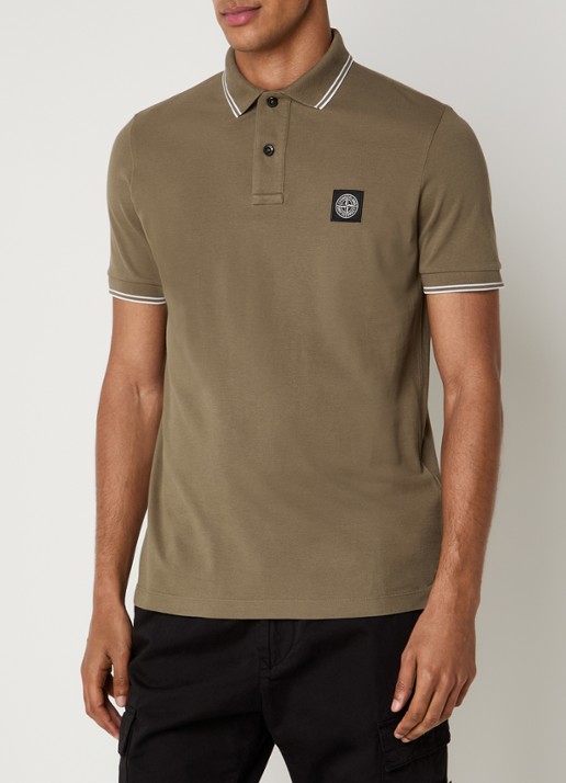 Stone Island S0018 regular fit polo met logoborduring - detail legergroen