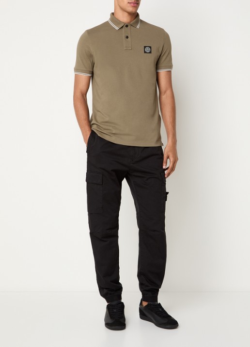 Stone Island S0018 regular fit polo met logoborduring - voorkant 4 legergroen