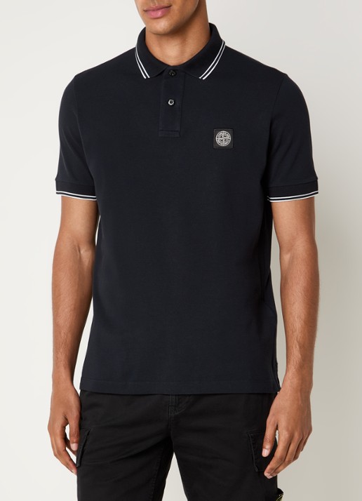 Stone Island S0018 regular fit polo met logoborduring - detail donkerblauw