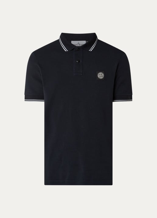 Stone Island S0018 regular fit polo met logoborduring - voorkant 3 donkerblauw