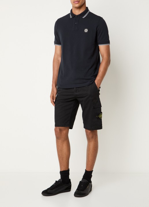 Stone Island S0018 regular fit polo met logoborduring - voorkant 4 donkerblauw