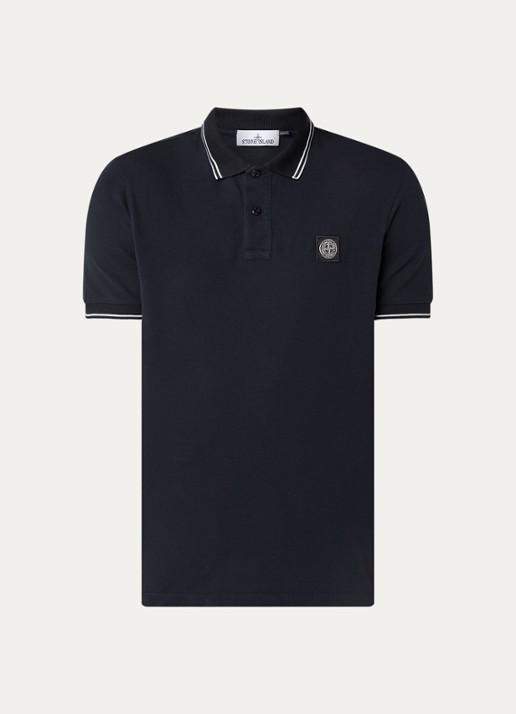 Stone Island S0018 slim fit polo van piqué katoen met logoborduring - voorkant donkerblauw