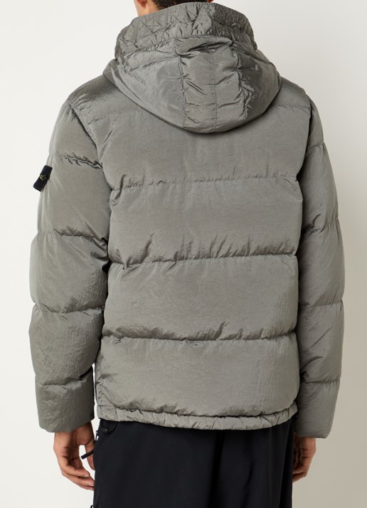 Stone Island S0019 puffer jack met capuchon en donsvulling - achterkant grijs