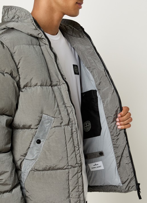 Stone Island S0019 puffer jack met capuchon en donsvulling - detail 5 grijs