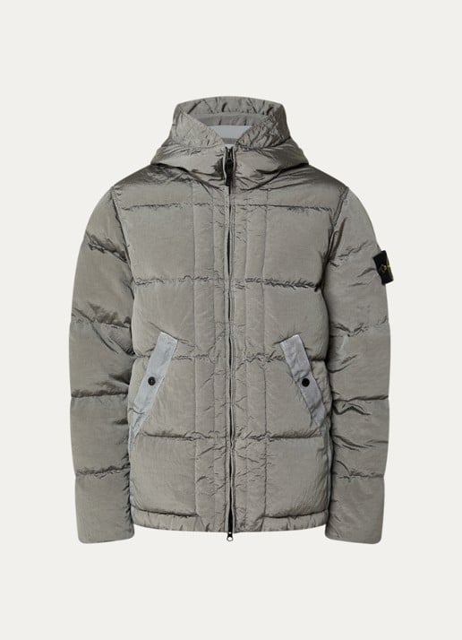 Stone Island S0019 puffer jack met capuchon en donsvulling - voorkant 2 grijs