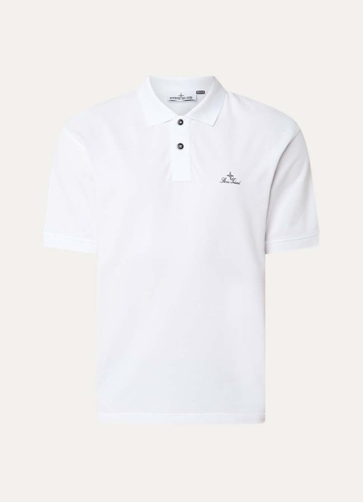 Stone Island S0039 regular fit polo met logoborduring - voorkant 4 wit