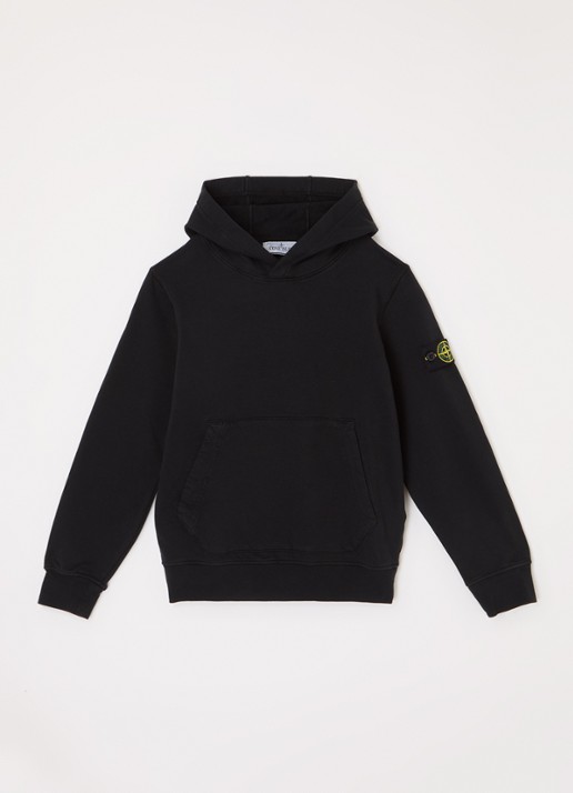 Stone Island S0040 hoodie met logoborduring - voorkant zwart