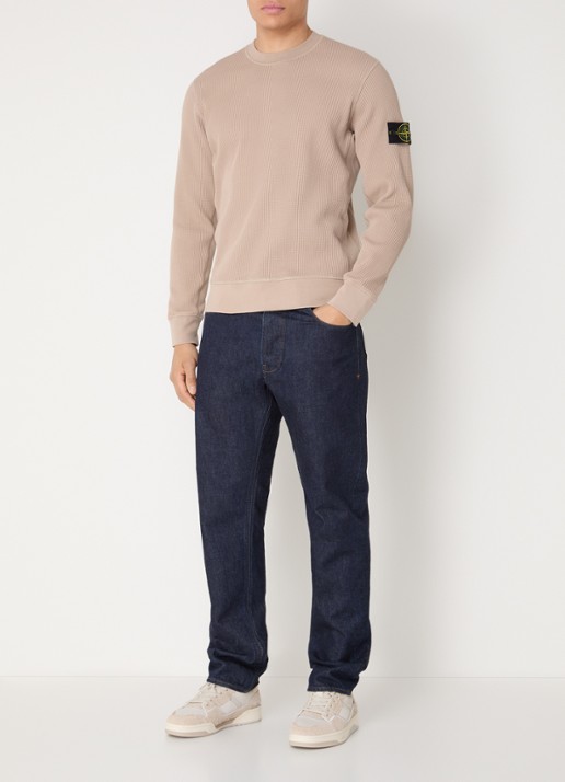 Stone Island S0044 fijngebreide trui met logo - voorkant 2 donkerbeige